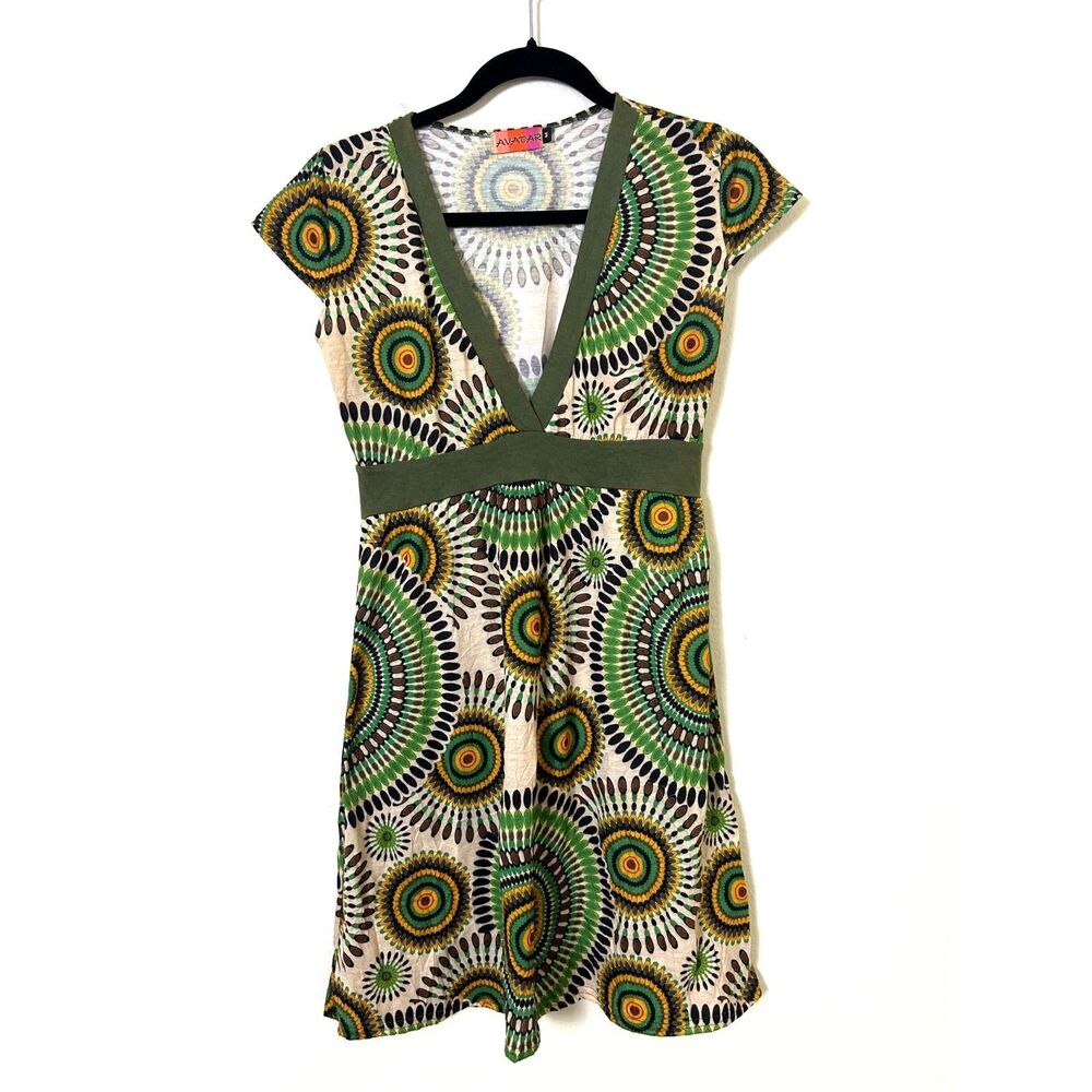 Vintage Y2K Avatar Top Tunic Women's M Babydoll Green v-neck‎ 90s